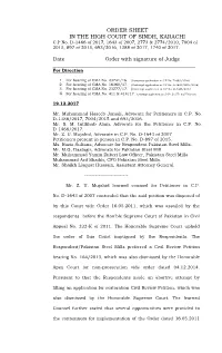 ORDER SHEET in the HIGH COURT of SINDH, KARACHI C.P No