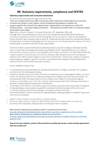 RE: Statutory Requirements, Compliance and OFSTED
