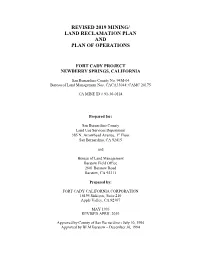 Revised 2019 Mining/ Land Reclamation Plan and Plan of Operations