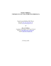 Mars Correct: Critique of All Nasa Mars Weather Data