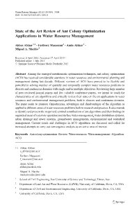 State of the Art Review of Ant Colony Optimization Applications in Water Resource Management
