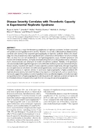 Disease Severity Correlates with Thrombotic Capacity in Experimental Nephrotic Syndrome