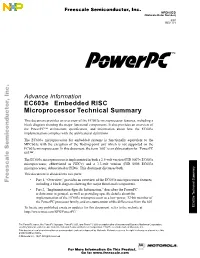 Ec603e™ Embedded RISC Microprocessor Technical Summary