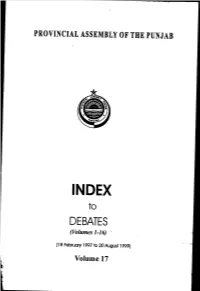 Index to Debates of Provincial Assembly of the Punjab