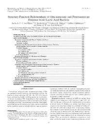 Structure-Function Relationships of Glucansucrase and Fructansucrase Enzymes from Lactic Acid Bacteria Sacha A