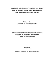 A Study of Five Years of Injury Data with Training Loads and Travel As Co-Variates