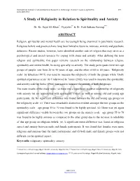 A Study of Religiosity in Relation to Spirituality and Anxiety