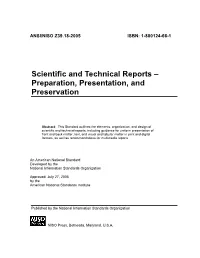 ANSI/NISO Z39.18-2005, Scientific and Technical Reports – Preparation, Presentation and Preservation