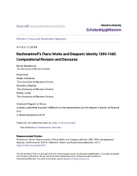 Rachmaninoff's Piano Works and Diasporic Identity 1890-1945: Compositional Revision and Discourse