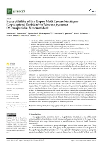 Susceptibility of the Gypsy Moth Lymantria Dispar (Lepidoptera: Erebidae) to Nosema Pyrausta (Microsporidia: Nosematidae)