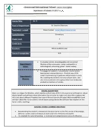 Course Title: Head of Department: Teacher(S) + E-Mail: Cycle/Division: Grade Level: Credit Unit: Duration: Course Prerequisites