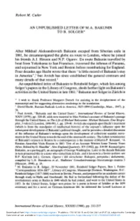 An Unpublished Letter of M.A. Bakunin to R.Solger