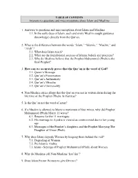 Answers to Questions and Misconceptions About Islam and Muslims