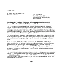 OWRB Requests Comments on the Clean Water State Revolving Fund (CWSRF) Proposed Amendment #1 to the SFY 2004 Intended Use Plan