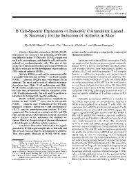 B Cell–Specific Expression of Inducible Costimulator Ligand Is Necessary for the Induction of Arthritis in Mice