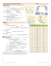 Physics 06-03 Phase Changes and Humidity Name
