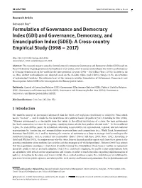GDI) and Governance, Democracy, and Emancipation Index (GDEI): a Cross-Country Empirical Study (1998 – 2017