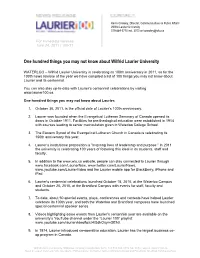 One Hundred Things You May Not Know About Wilfrid Laurier University