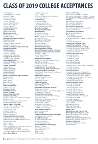 Class of 2019 College Acceptances