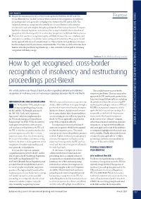 Cross-Border Recognition of Insolvency and Restructuring Proceedings Post-Brexit