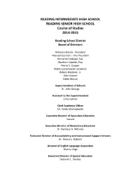 READING INTERMEDIATE HIGH SCHOOL READING SENIOR HIGH SCHOOL Course of Studies 2014-2015