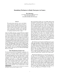 Simulating Mechanics to Study Emergence in Games