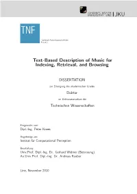 Text-Based Description of Music for Indexing, Retrieval, and Browsing