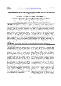 Phytochemical and Antibacterial Properties of Leaf Extract of Stereospermum Kunthianum (Bignoniaceae)