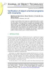 VERIFICATION of OBJECT-ORIENTED PROGRAMS with INVARIANTS at Least to Hoare’S 1972 Paper on Data-Representation Correctness [19]
