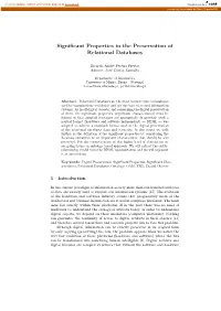 Significant Properties in the Preservation of Relational Databases