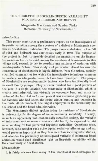 249 the Sheshatshiu Sociolinguistic Variability