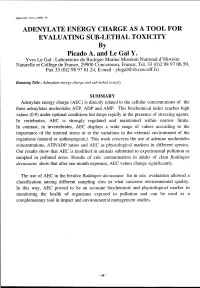 ADENYLATE ENERGY CHARGE AS a TOOL for EVALUATING SUB-LETHAL TOXICITY By