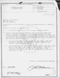 Matls Licensing Package for Amend 9 to License 34-25957-01 For