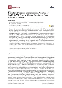 Persistent Detection and Infectious Potential of SARS-Cov-2 Virus in Clinical Specimens from COVID-19 Patients