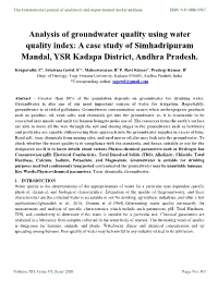 Analysis of Groundwater Quality Using Water Quality Index: a Case Study of Simhadripuram Mandal, YSR Kadapa District, Andhra Pradesh