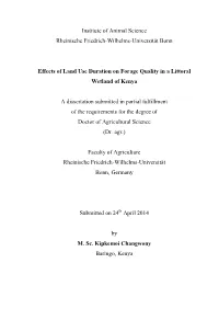 Effects of Land Use Duration on Forage Quality in a Littoral Wetland of Kenya