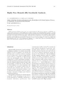 Highly Pure Bismuth (III) Oxochloride Synthesis