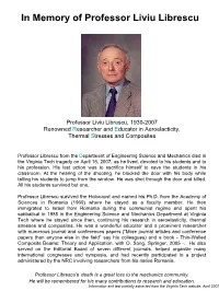 In Memory of Professor Liviu Librescu