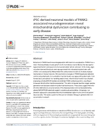 Ipsc-Derived Neuronal Models of PANK2- Associated Neurodegeneration Reveal Mitochondrial Dysfunction Contributing to Early Disease