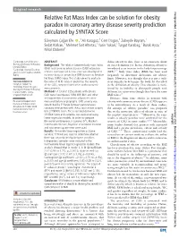 Relative Fat Mass Index Can Be Solution for Obesity Paradox In