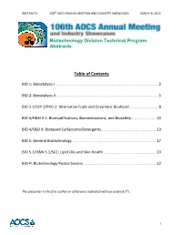 Table of Contents Biotechnology Division Technical Program Abstracts