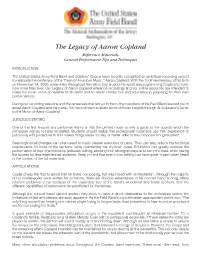 The Legacy of Aaron Copland Reference Materials: General Performance Tips and Techniques