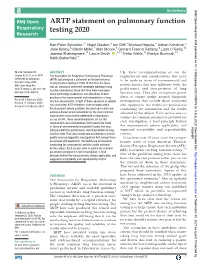 ARTP Statement on Pulmonary Function Testing 2020