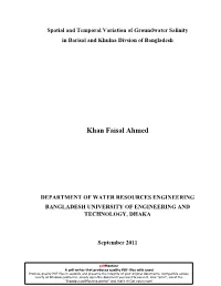 Spatial and Temporal Variation of Groundwater Salinity in Barisal and Khulna Divsion of Bangladesh