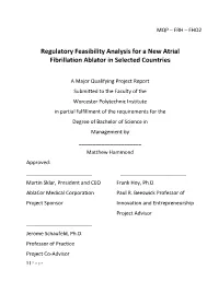 Regulatory Feasibility Analysis for a New Atrial Fibrillation Ablator in Selected Countries