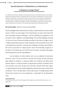 Security Dynamics of Balochistan As a Determinant of Pakistan's Foreign