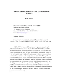The Rise and Demise of Theocracy: Theory and Some Evidence