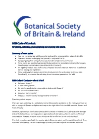 BSBI Code of Conduct: for Picking, Collecting, Photographing and Enjoying Wild Plants