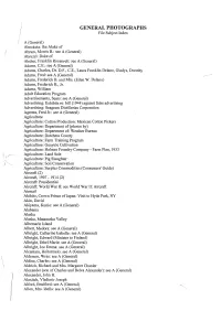 GENERAL PHOTOGRAPHS File Subject Index