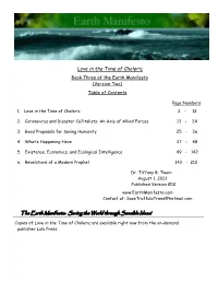 Love in the Time of Choleric Book Three of the Earth Manifesto (Version Two) Table of Contents